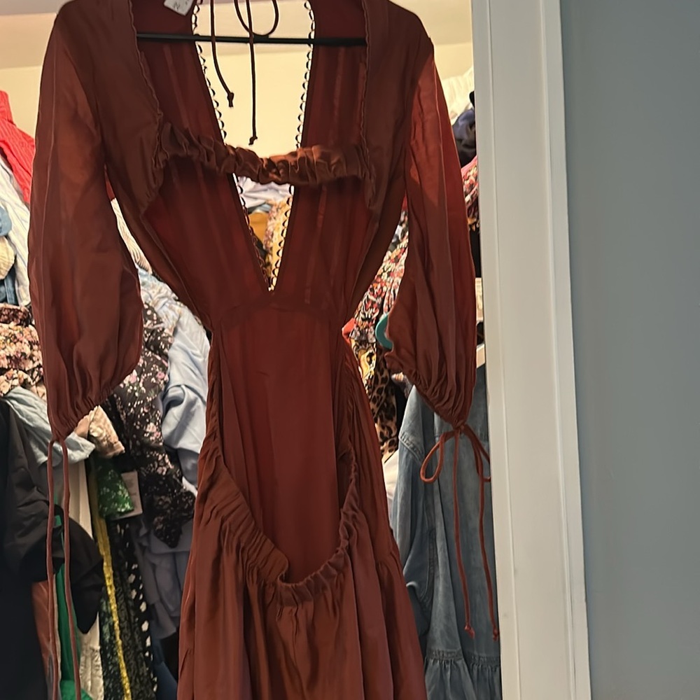 Elegant Rust Dress with Cut-Out Design